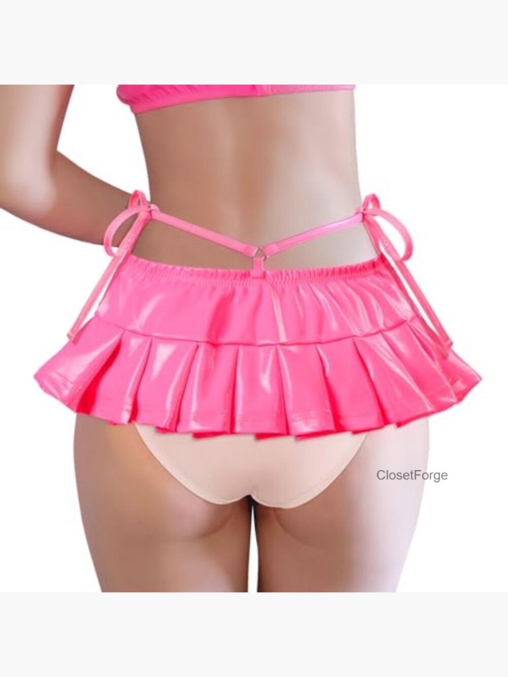 Y2K Faux Leather Bodycon Micro Skirt Side-Tie Retro Mini Skirt - Picture 3 of 7
